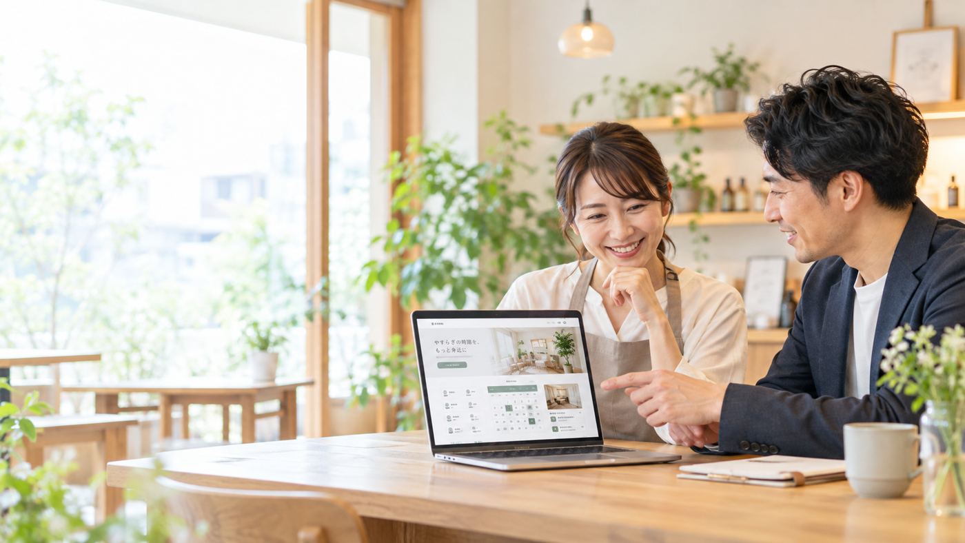 パソコンを見ながら相談している様子