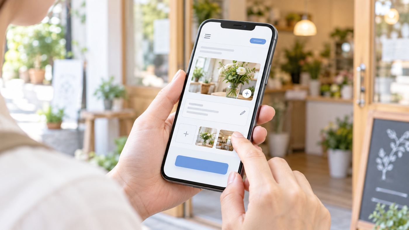 スマホでお店のホームページを見ている様子